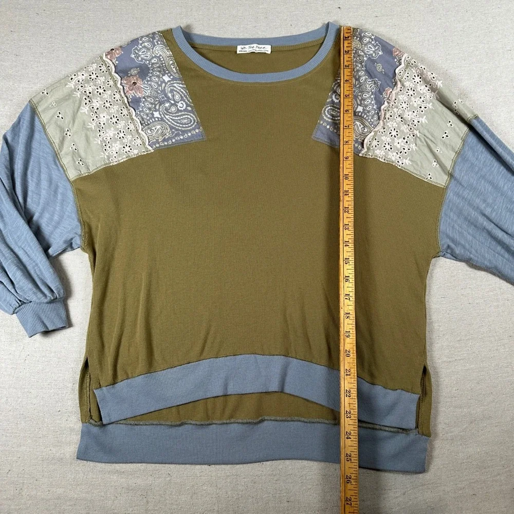 Free People We The Free XS Olive Green Patchwork Eyelet Thermal Top Feelin‎ It